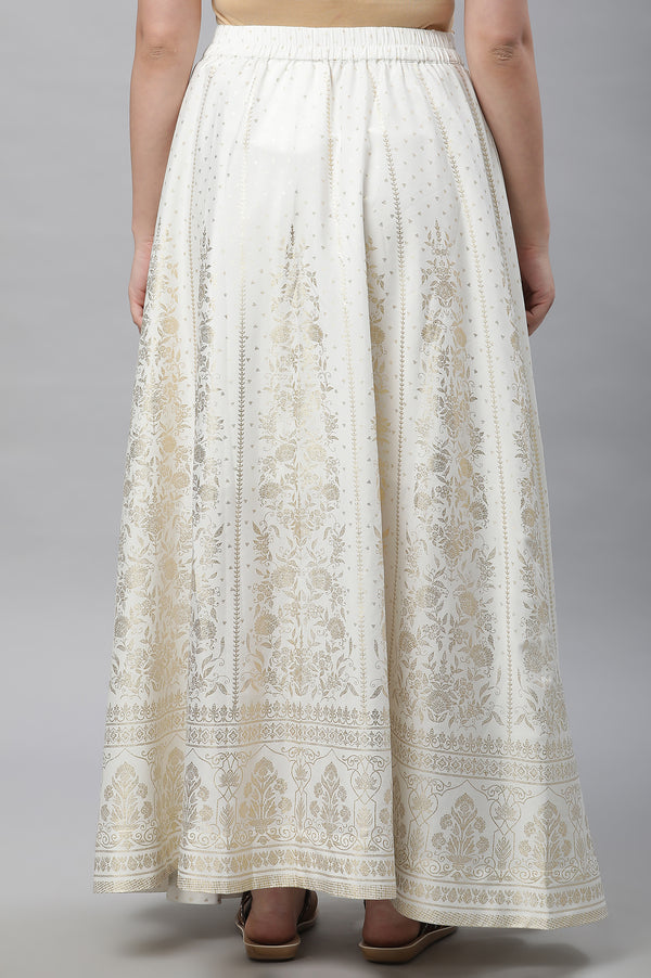 White Printed Flared Skirt