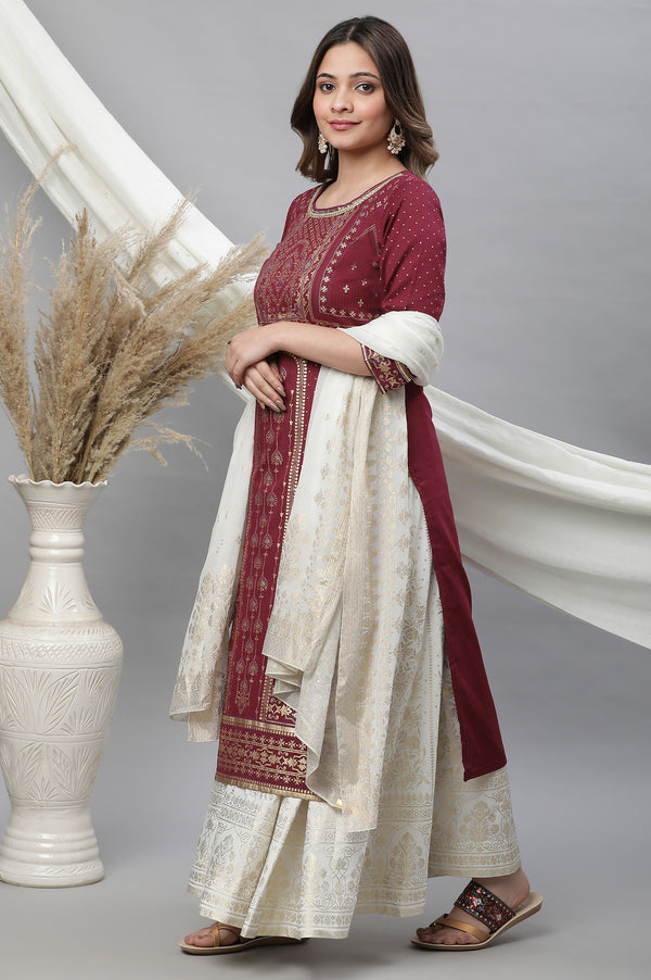 White Printed Flared Skirt