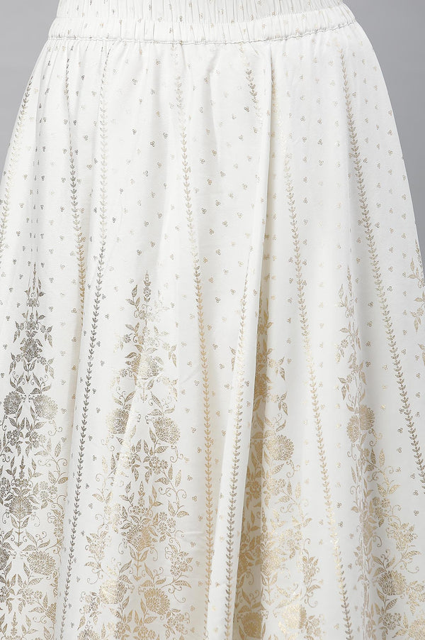 White Printed Flared Skirt