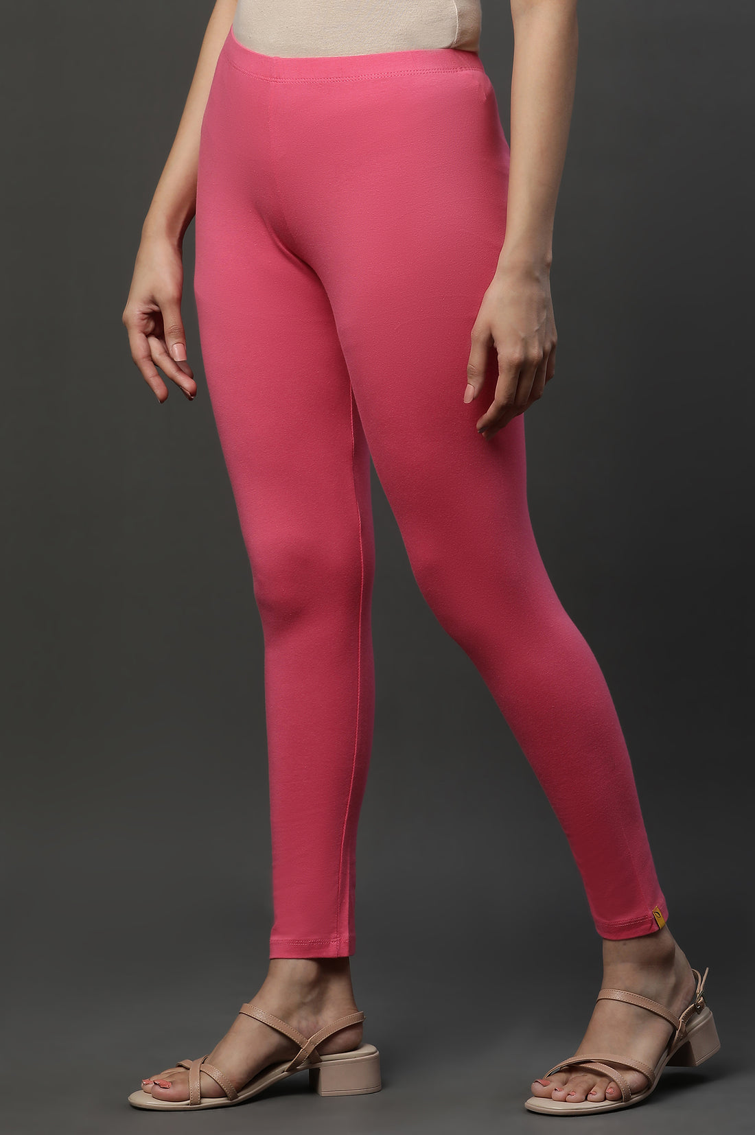 Pink Cotton Lycra Ankle Length Tights