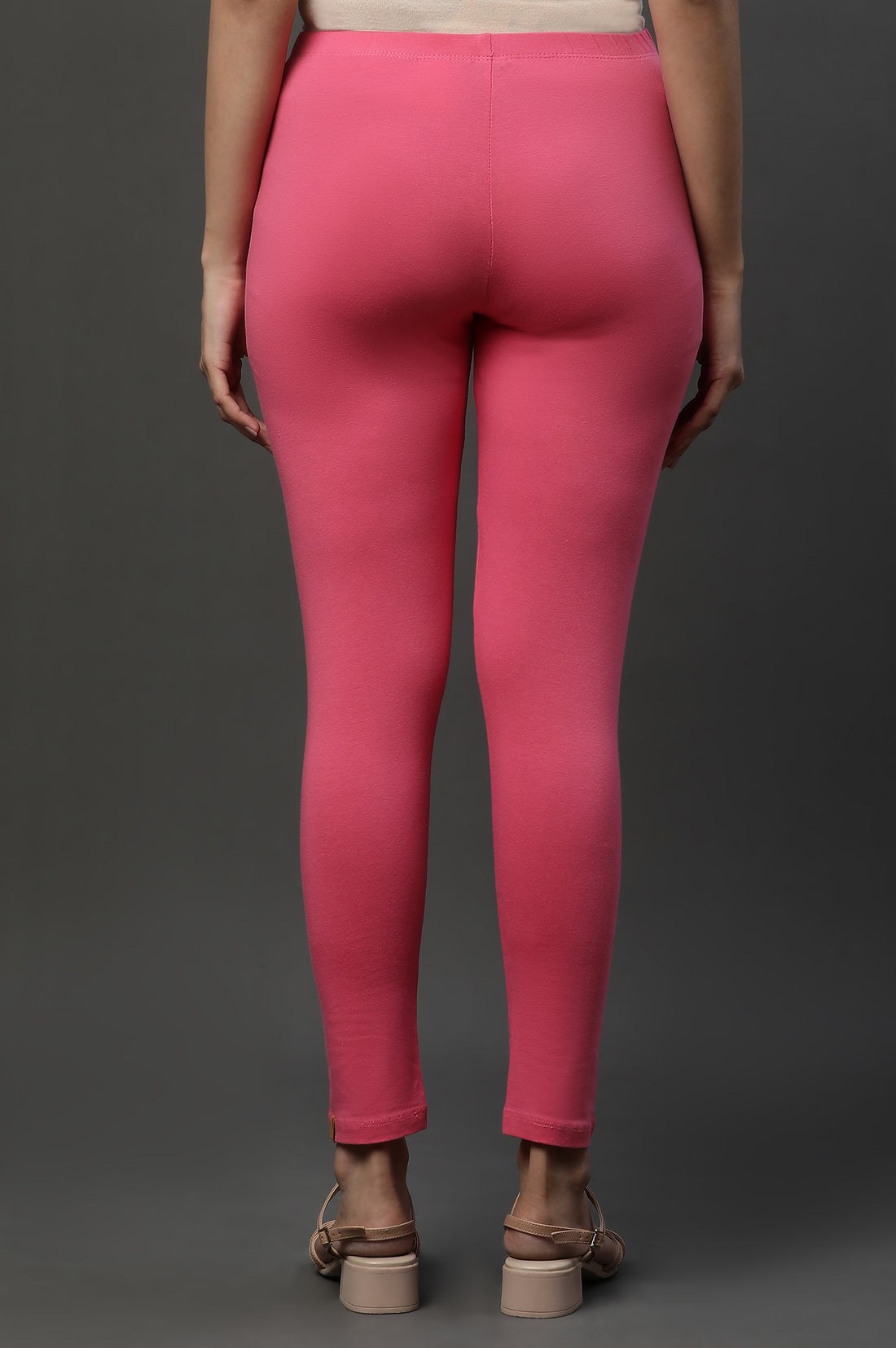 Pink Cotton Lycra Ankle Length Tights