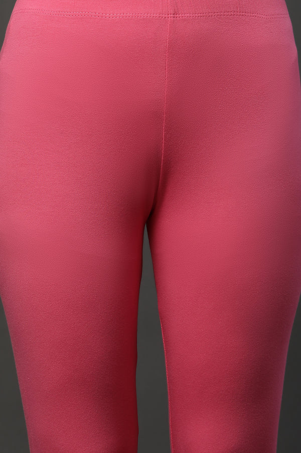 Pink Cotton Lycra Ankle Length Tights