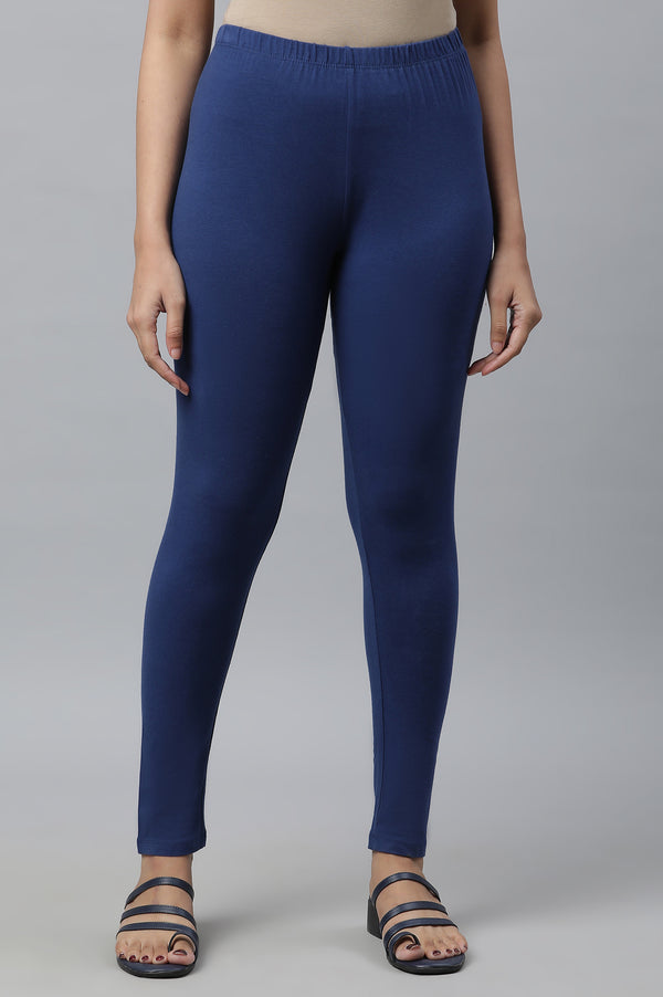 Navy Blue Cotton Lycra Ankle Length Tights