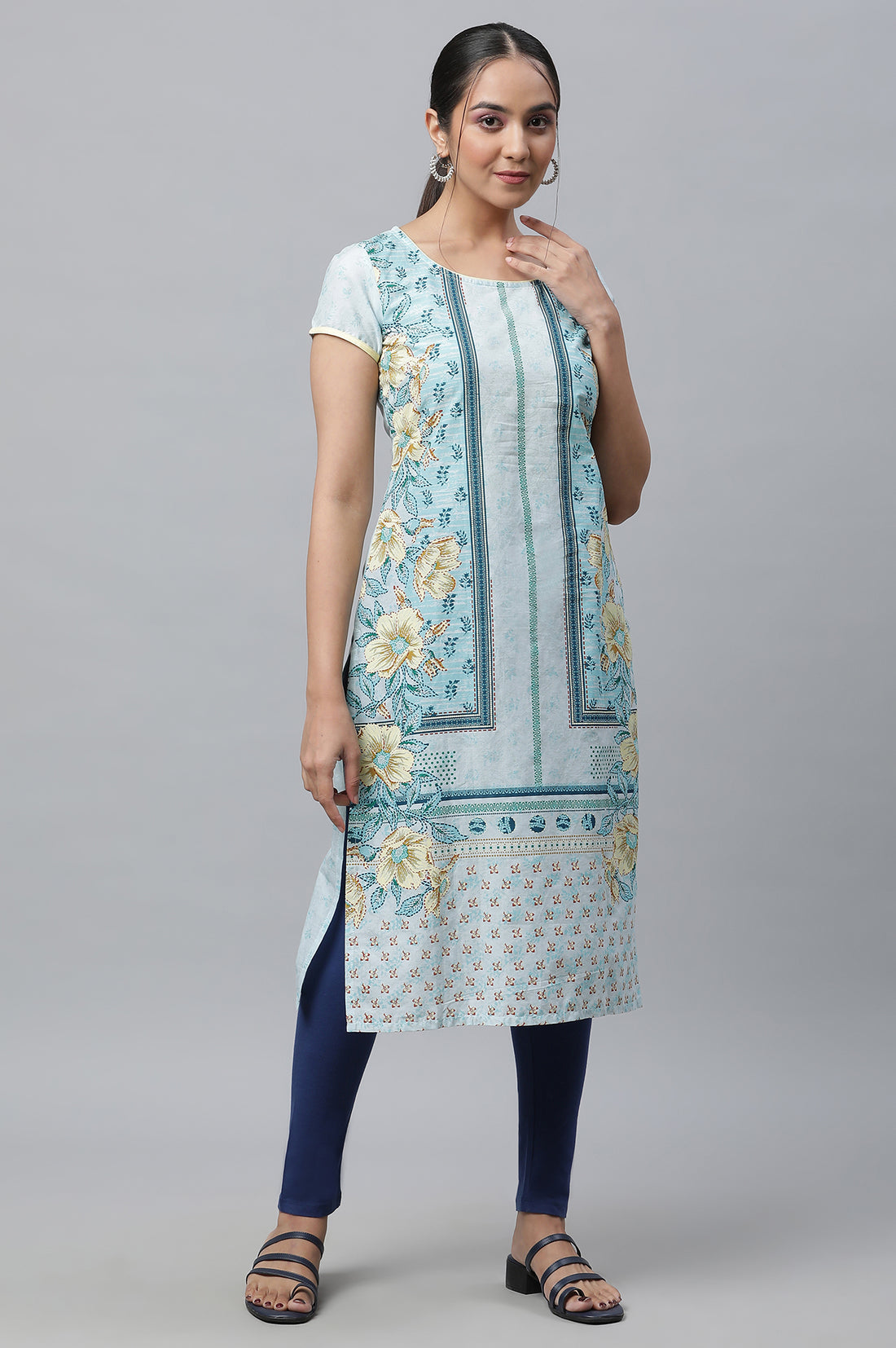 Navy Blue Cotton Lycra Ankle Length Tights