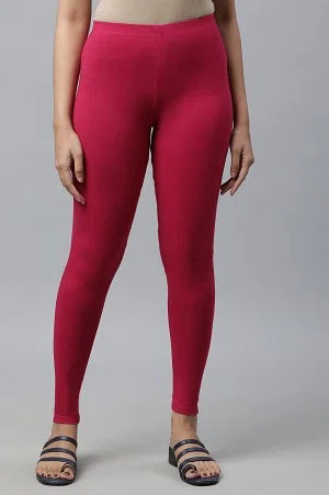 Pink Cotton Lycra Ankle Length Tights - S