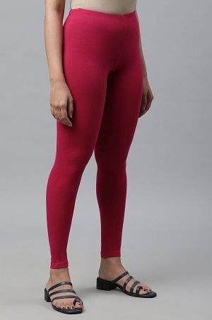Pink Cotton Lycra Ankle Length Tights