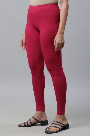 Pink Cotton Lycra Ankle Length Tights
