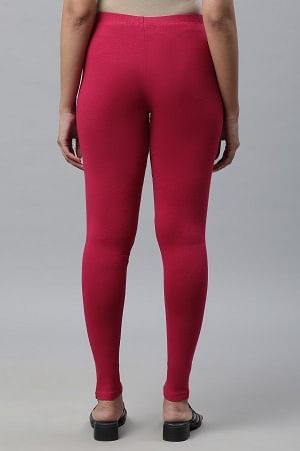 Pink Cotton Lycra Ankle Length Tights