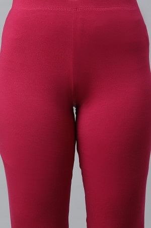 Pink Cotton Lycra Ankle Length Tights