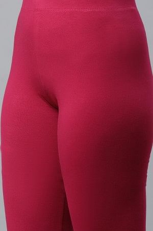Pink Cotton Lycra Ankle Length Tights