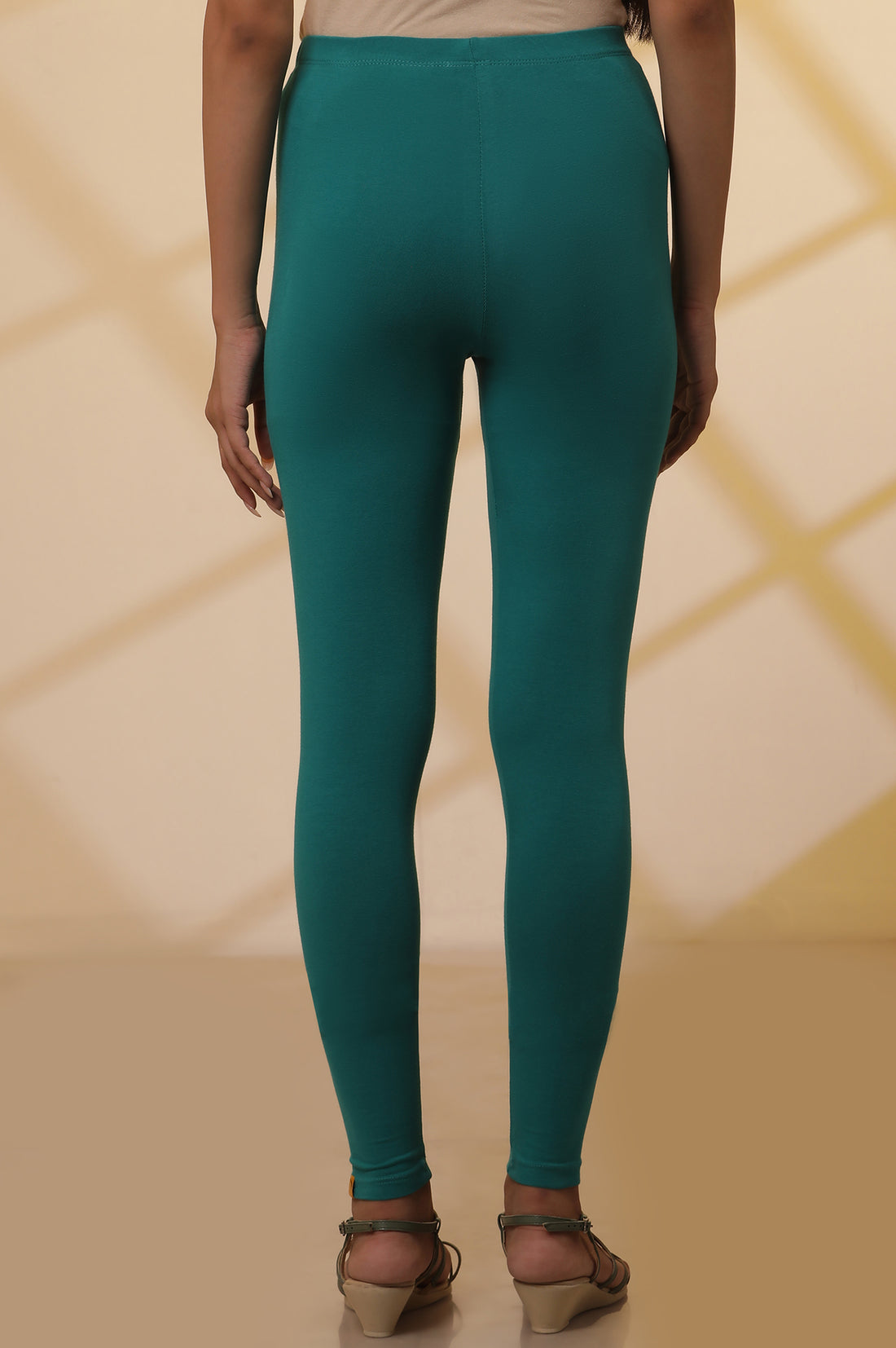 Green Cotton Lycra Ankle Length Tights