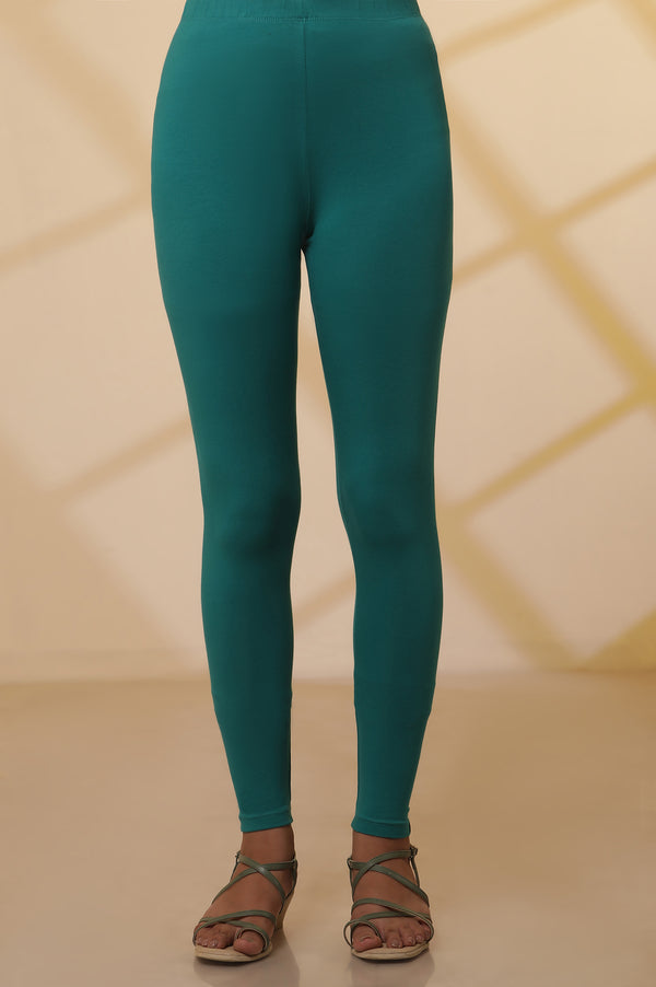 Green Cotton Lycra Ankle Length Tights