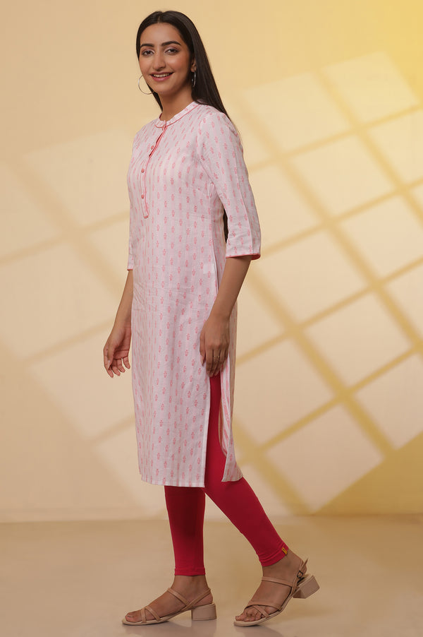 Pink Cotton Lycra Ankle Length Tights
