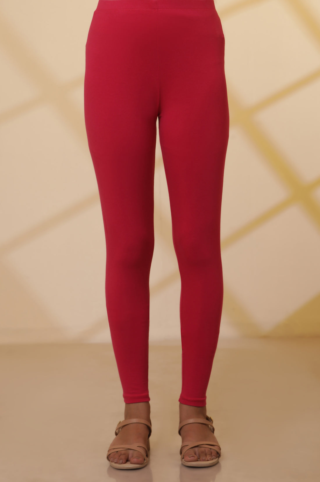 Pink Cotton Lycra Ankle Length Tights