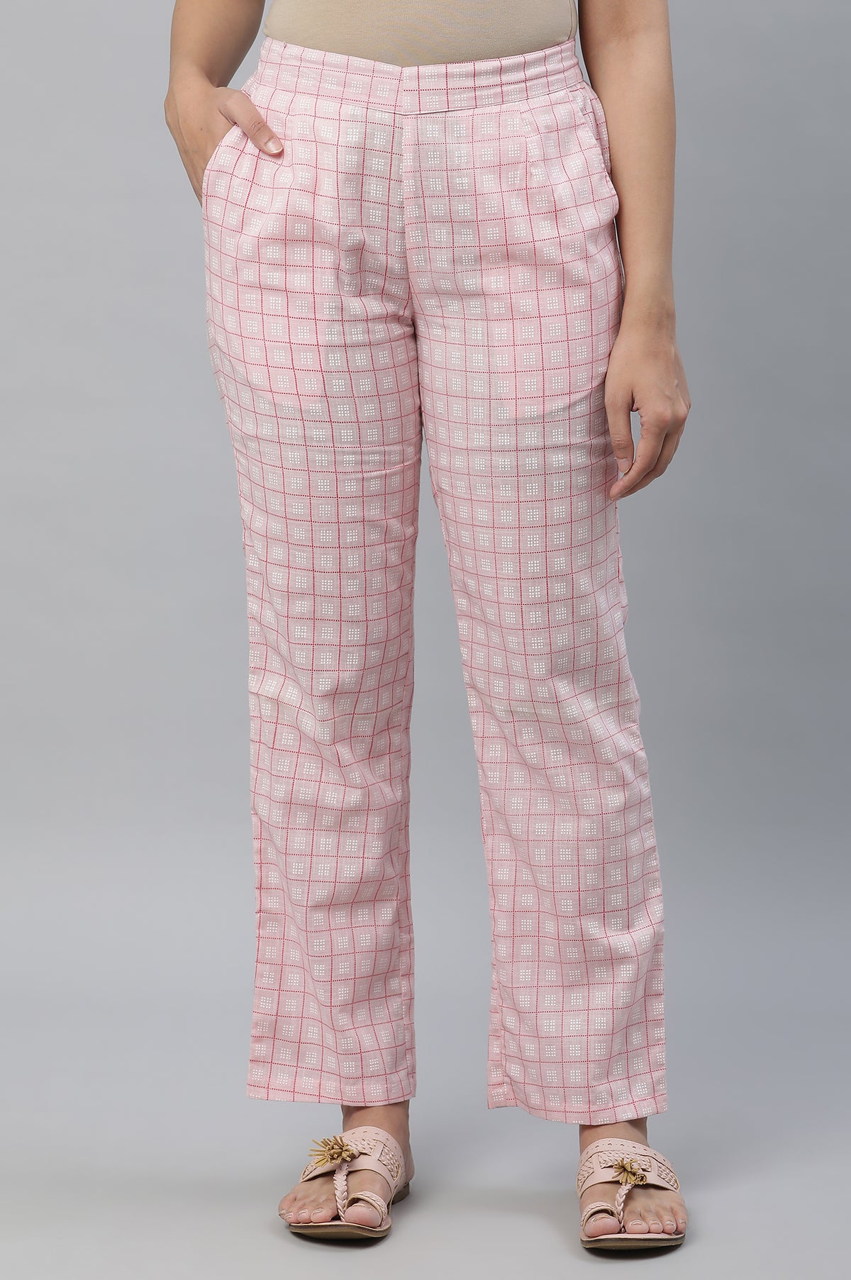 Pink Check Print Narrow Palazzo - S
