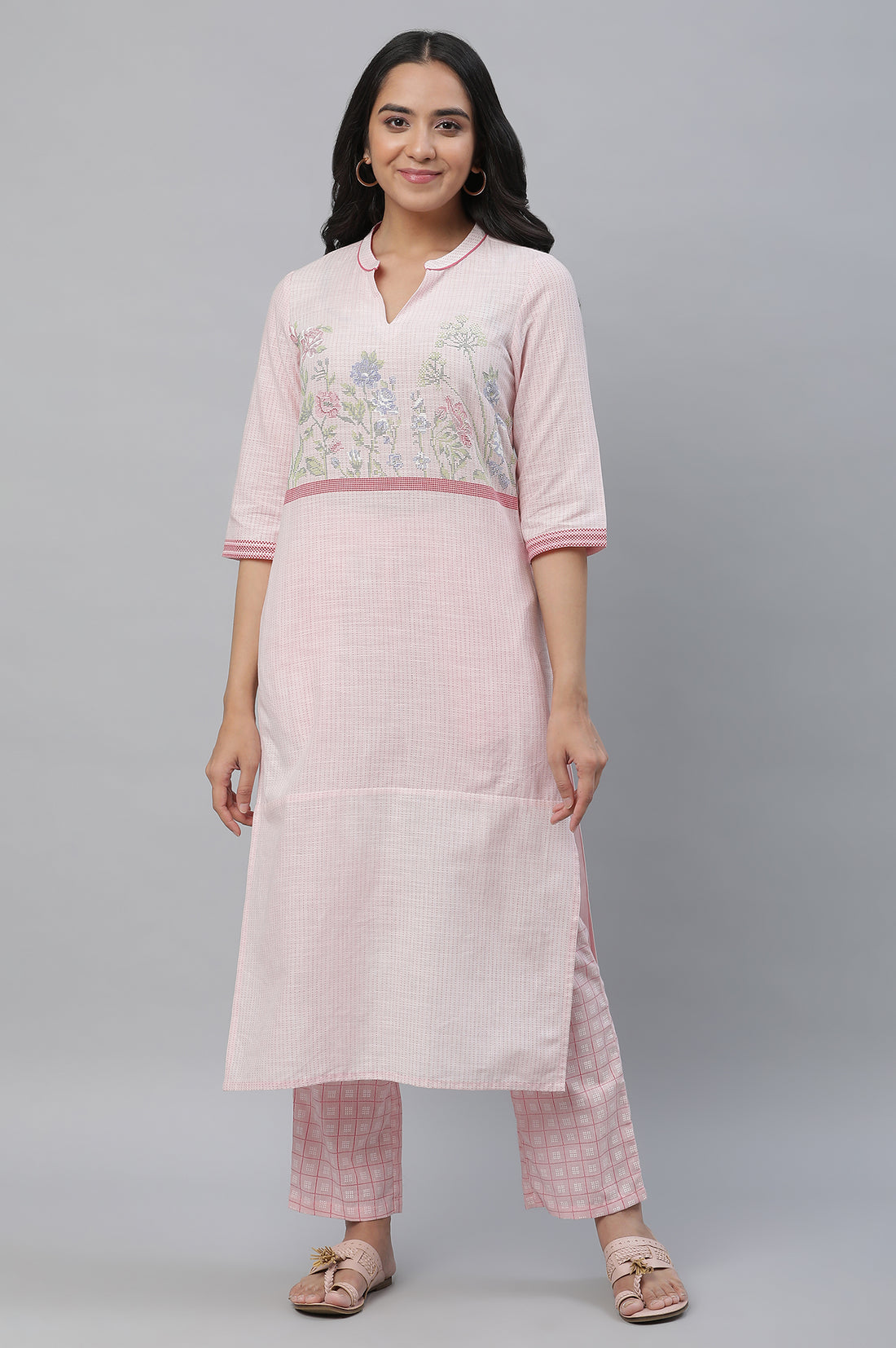 Pink Check Print Narrow Palazzo