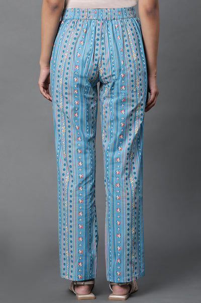 Blue Thread Work Cotton Blend Straight Kurta and Palazzo Set