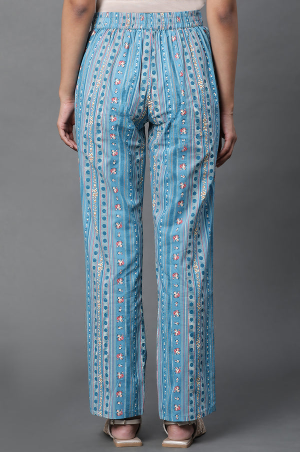 Blue Thread Work Cotton Blend Straight Kurta and Palazzo Set