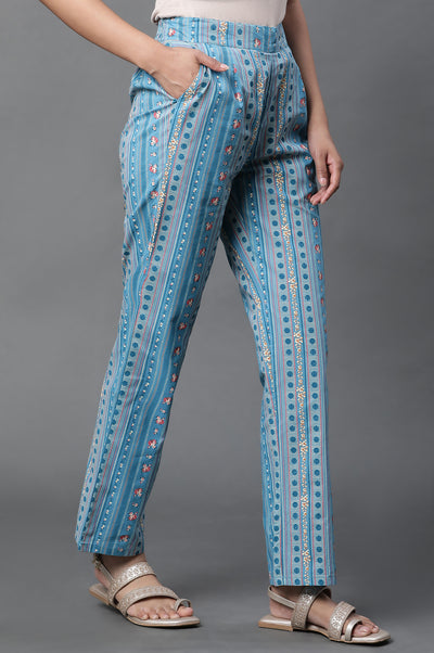 Blue Thread Work Cotton Blend Straight Kurta and Palazzo Set