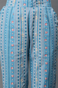 White Thread Work Cotton Blend Straight Kurta and Palazzo Set