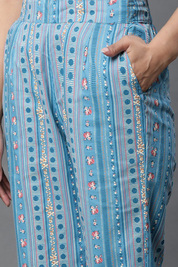 Blue Check Print Narrow Palazzo