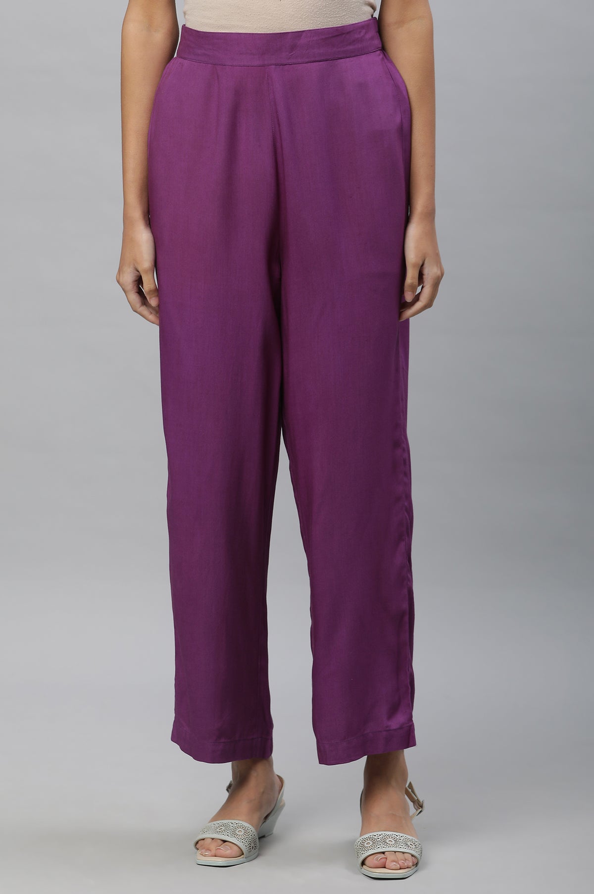 Purple Narrow Palazzo Ankle Length Pants - S