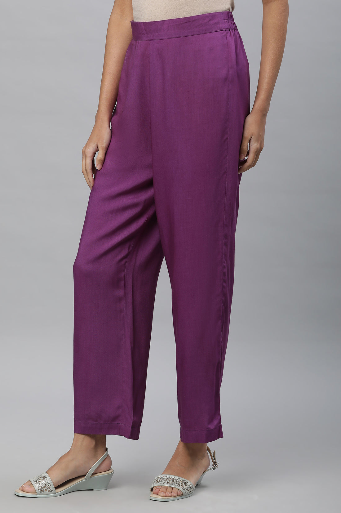 Purple Narrow Palazzo Ankle Length Pants