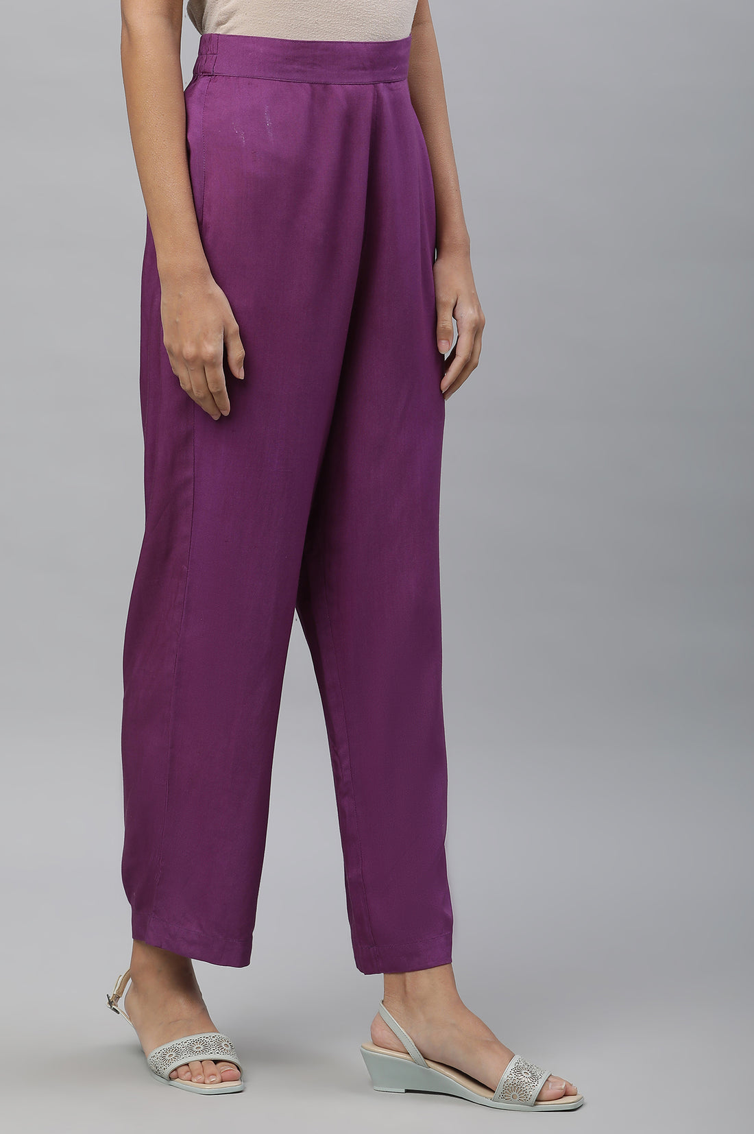 Purple Narrow Palazzo Ankle Length Pants