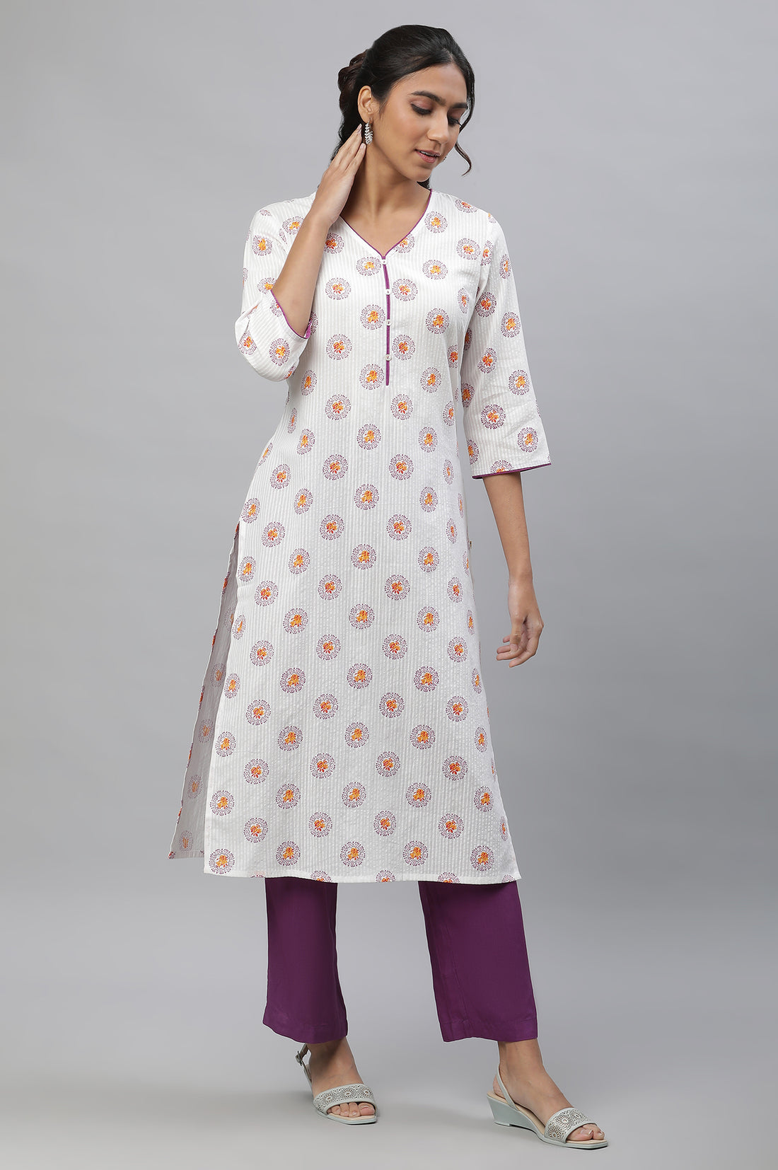 Purple Narrow Palazzo Ankle Length Pants