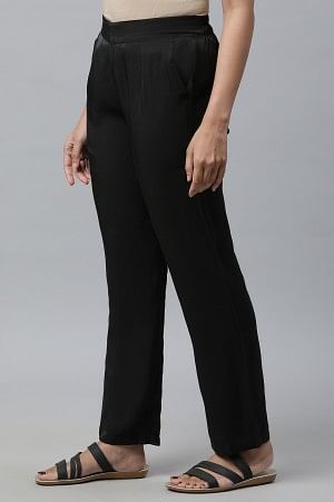 Black Yarn Dyed Shiny Narrow Palazzo