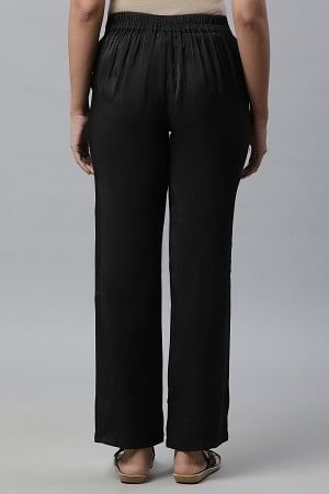 Black Yarn Dyed Shiny Narrow Palazzo