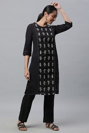 Black Yarn Dyed Shiny Narrow Palazzo