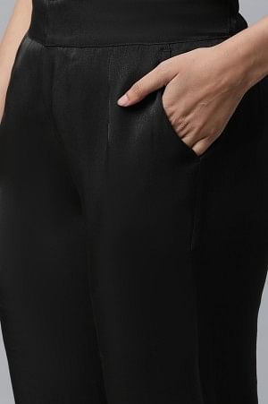 Black Yarn Dyed Shiny Narrow Palazzo