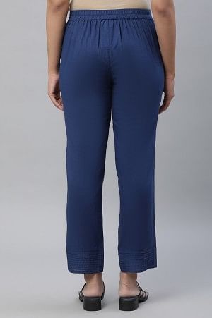 Blue Cotton Flax Trouser Pants