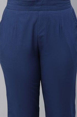 Blue Cotton Flax Trouser Pants