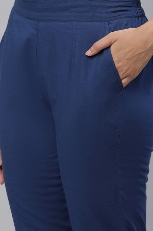 Blue Cotton Flax Trouser Pants