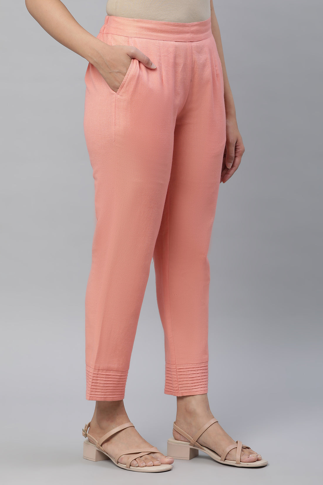 Peach Cotton Flax Trouser Pants
