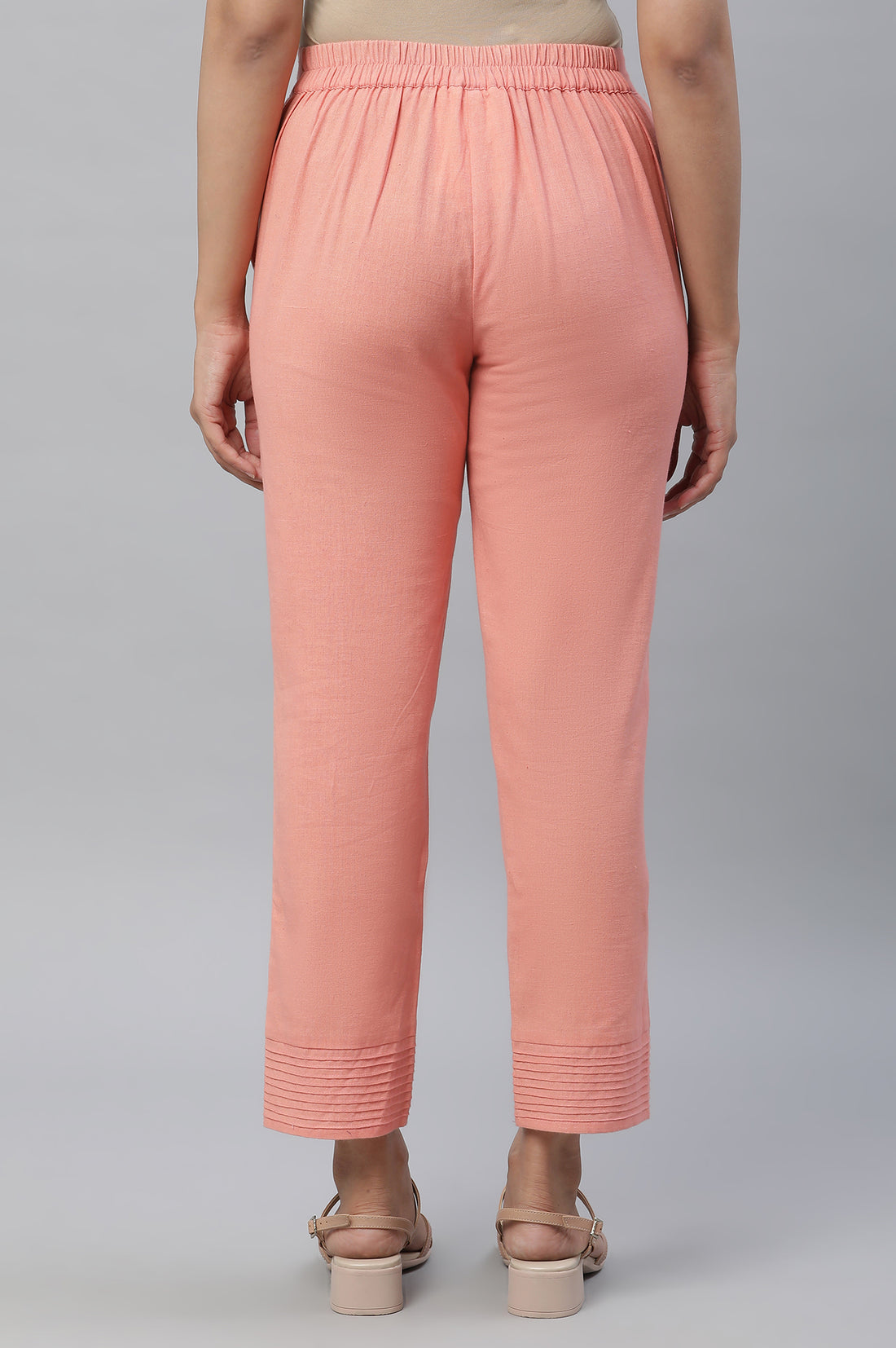 Peach Cotton Flax Trouser Pants
