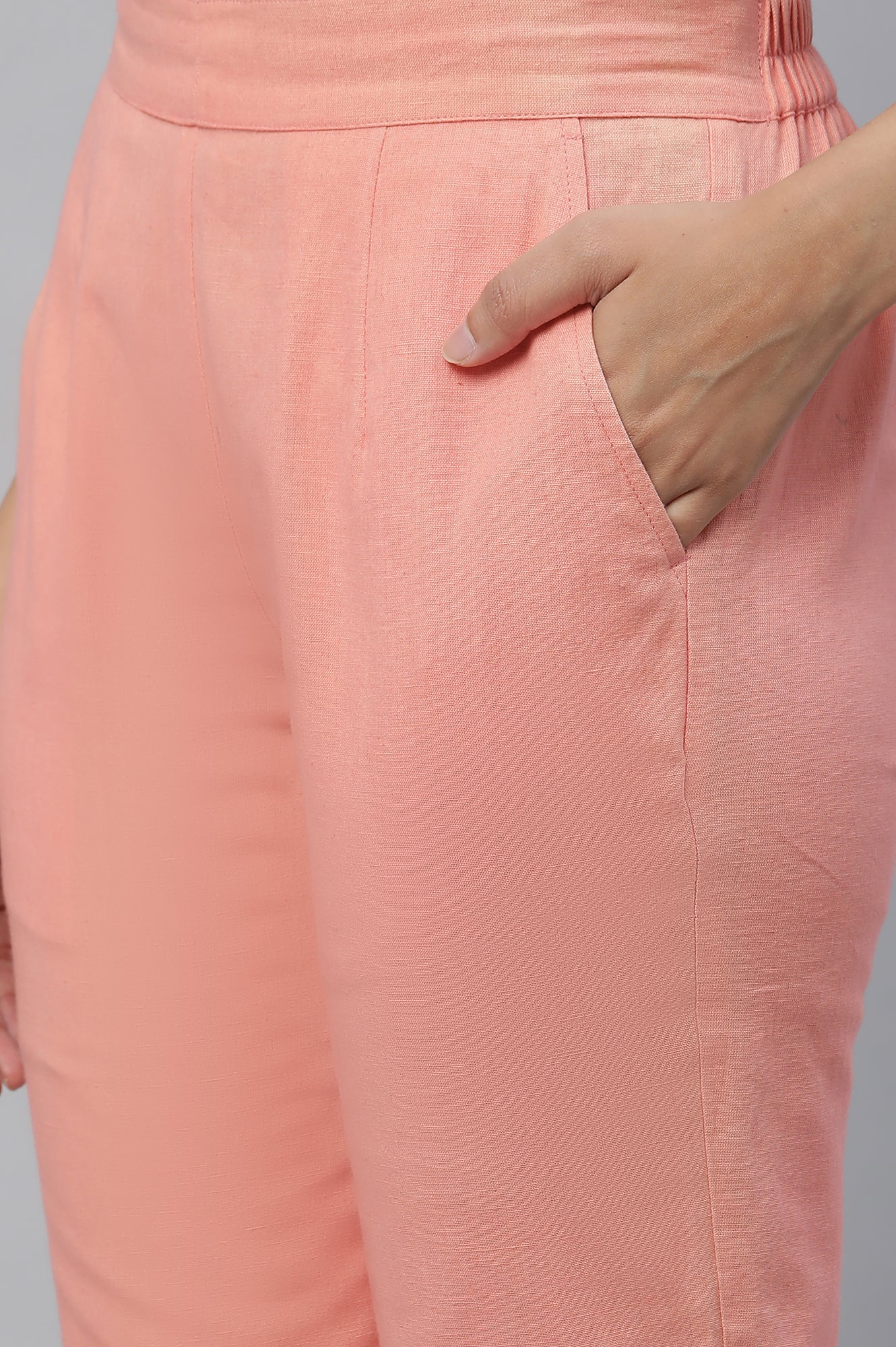 Peach Cotton Flax Trouser Pants