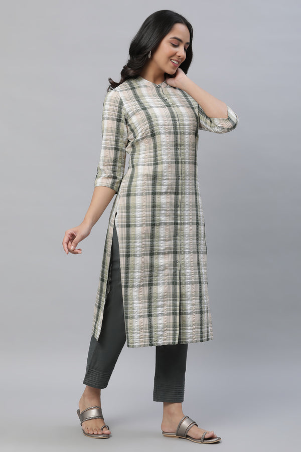 Green Cotton Flax Straight Trouser Pants