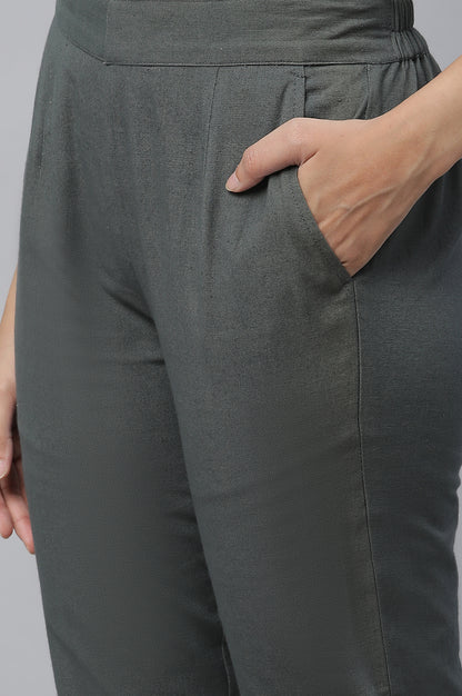 Green Cotton Flax Trouser Pants