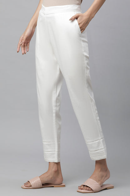 White Cotton Flax Pin-tuck Trouser Pants