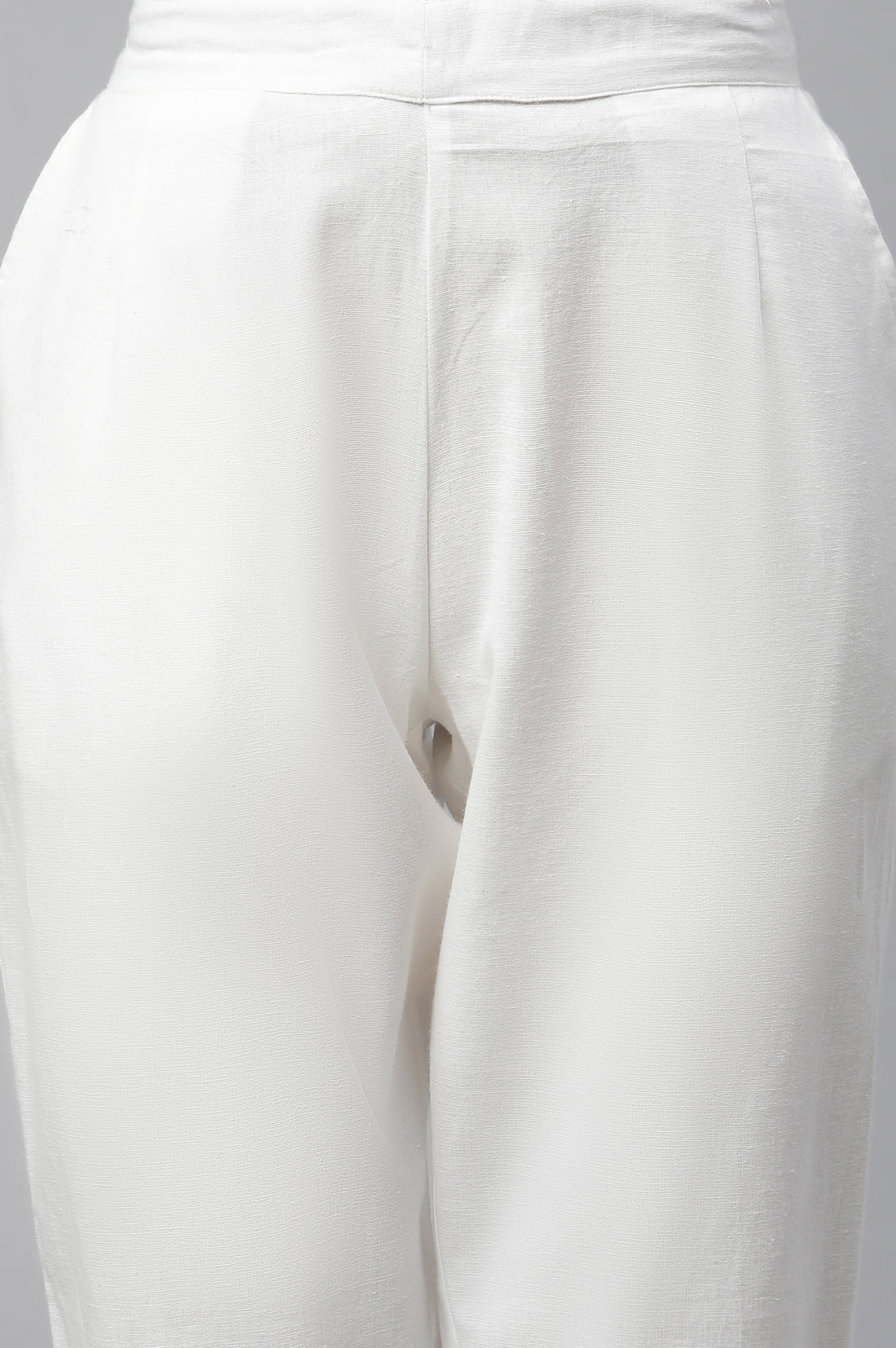 White Cotton Flax Pin-Tuck Straight Trouser Pants