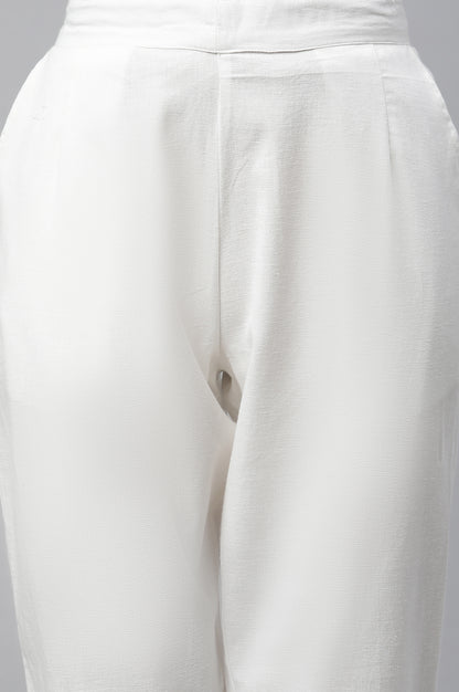 White Cotton Flax Pin-tuck Trouser Pants