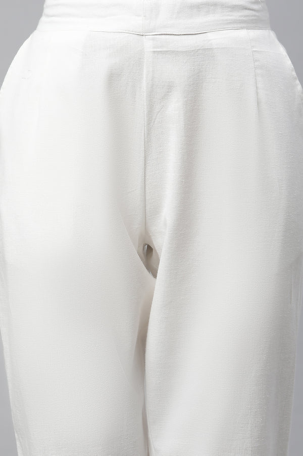 White Cotton Flax Pin-Tuck Straight Trouser Pants