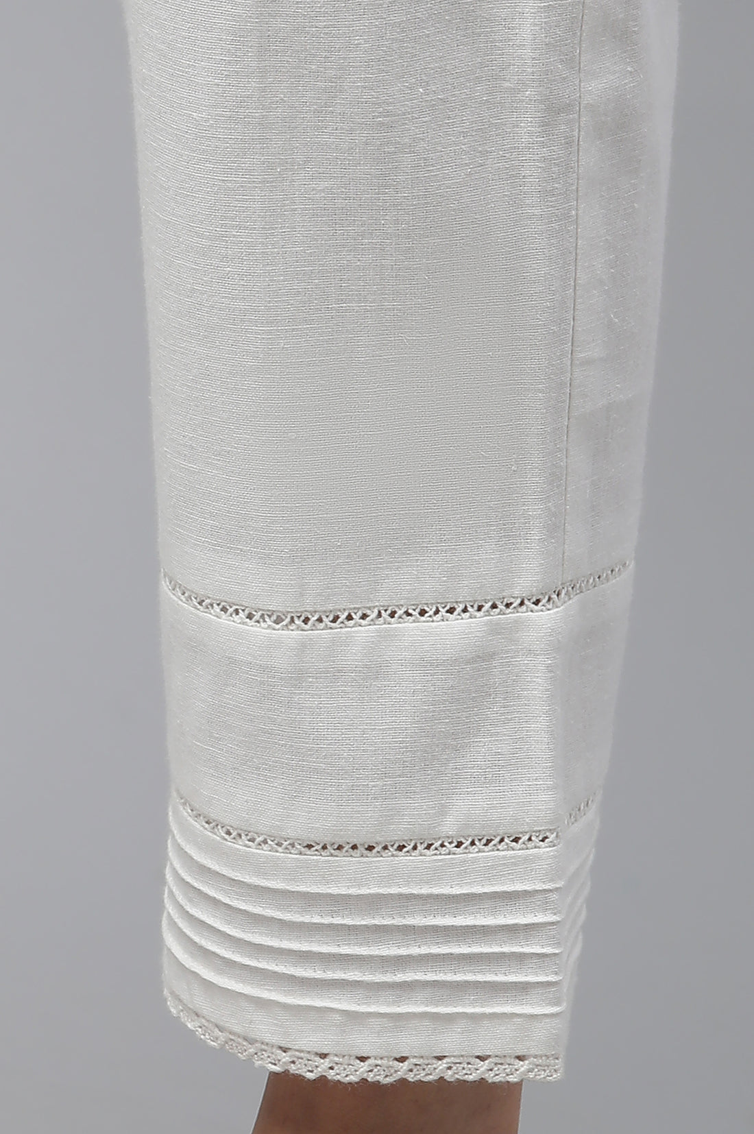 White Cotton Flax Pin-Tuck Straight Trouser Pants