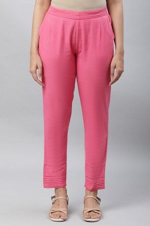 Pink Cotton Flax Straight Trousers