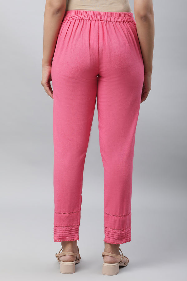 Pink Cotton Flax Straight Trousers