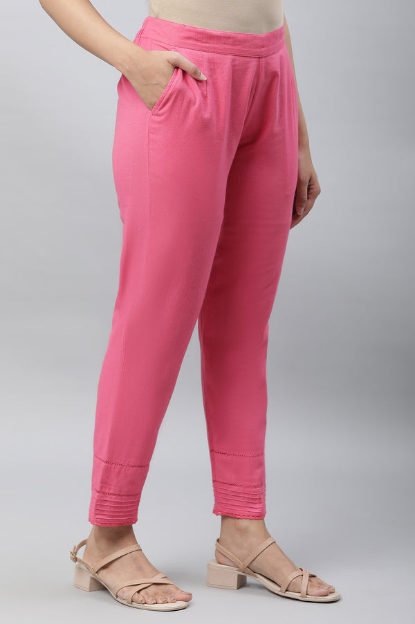 Pink Cotton Flax Straight Trousers