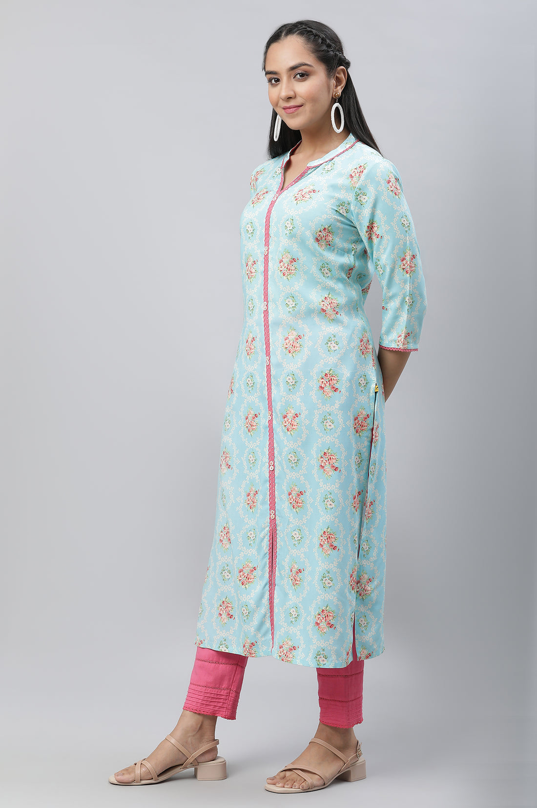 Pink Cotton Flax Straight Trousers